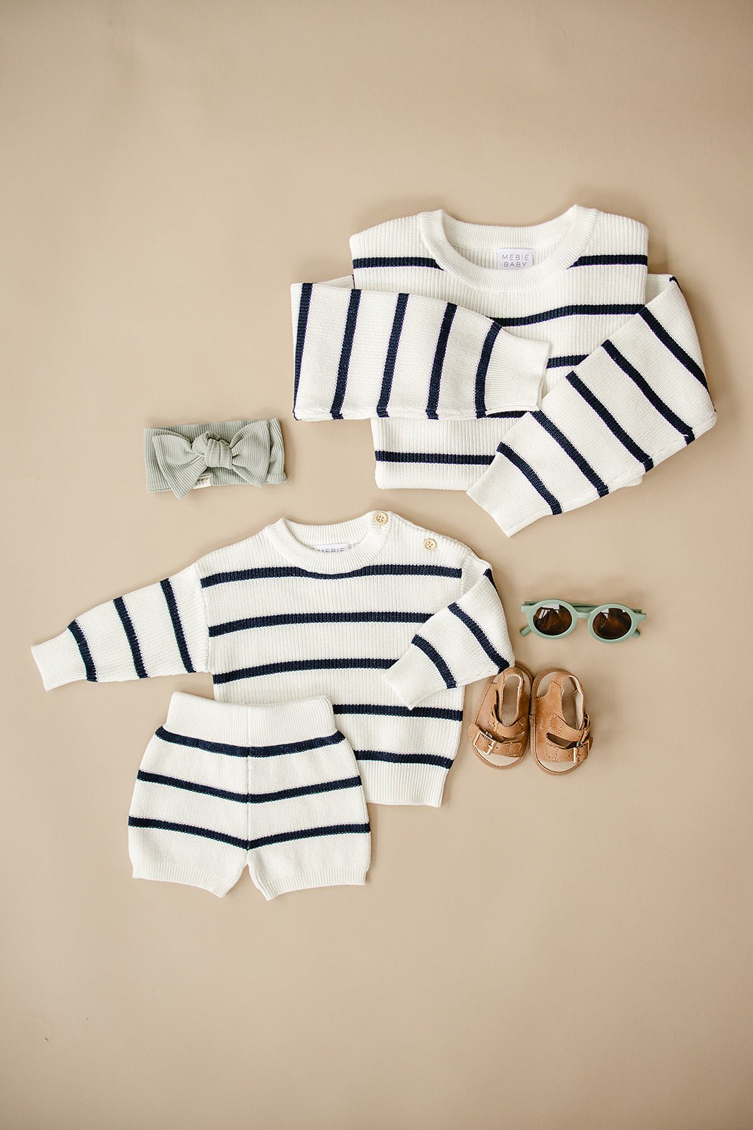 Mebie Baby Navy Stripe Knit Shorts - 