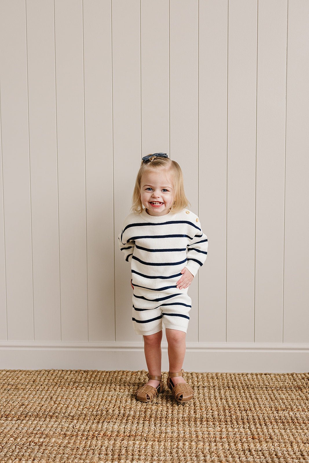 Mebie Baby Navy Stripe Knit Shorts - 