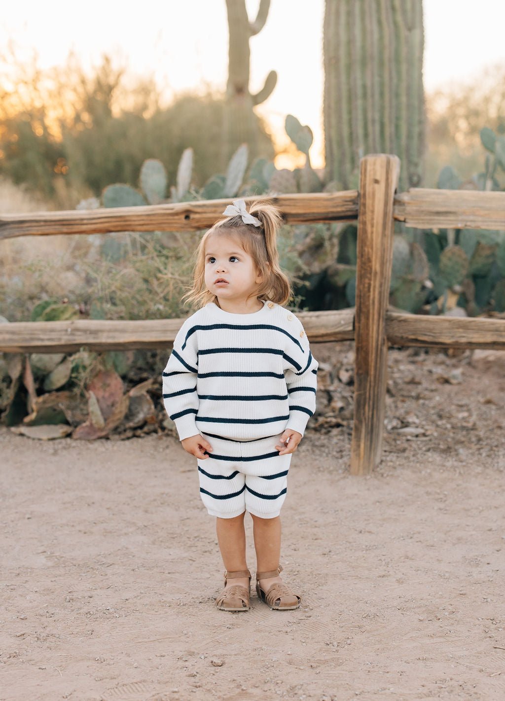 Mebie Baby Navy Stripe Knit Shorts - 