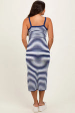 PinkBlush Navy Striped Knit Sleeveless Maternity Midi Dress - 
