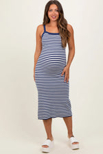 PinkBlush Navy Striped Knit Sleeveless Maternity Midi Dress - 