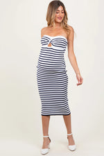 PinkBlush Navy Striped Knit Strapless Maternity Midi Dress - 