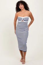 PinkBlush Navy Striped Knit Strapless Maternity Midi Dress - 