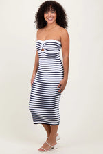 PinkBlush Navy Striped Knit Strapless Midi Dress - 