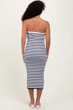 PinkBlush Navy Striped Knit Strapless Midi Dress - 