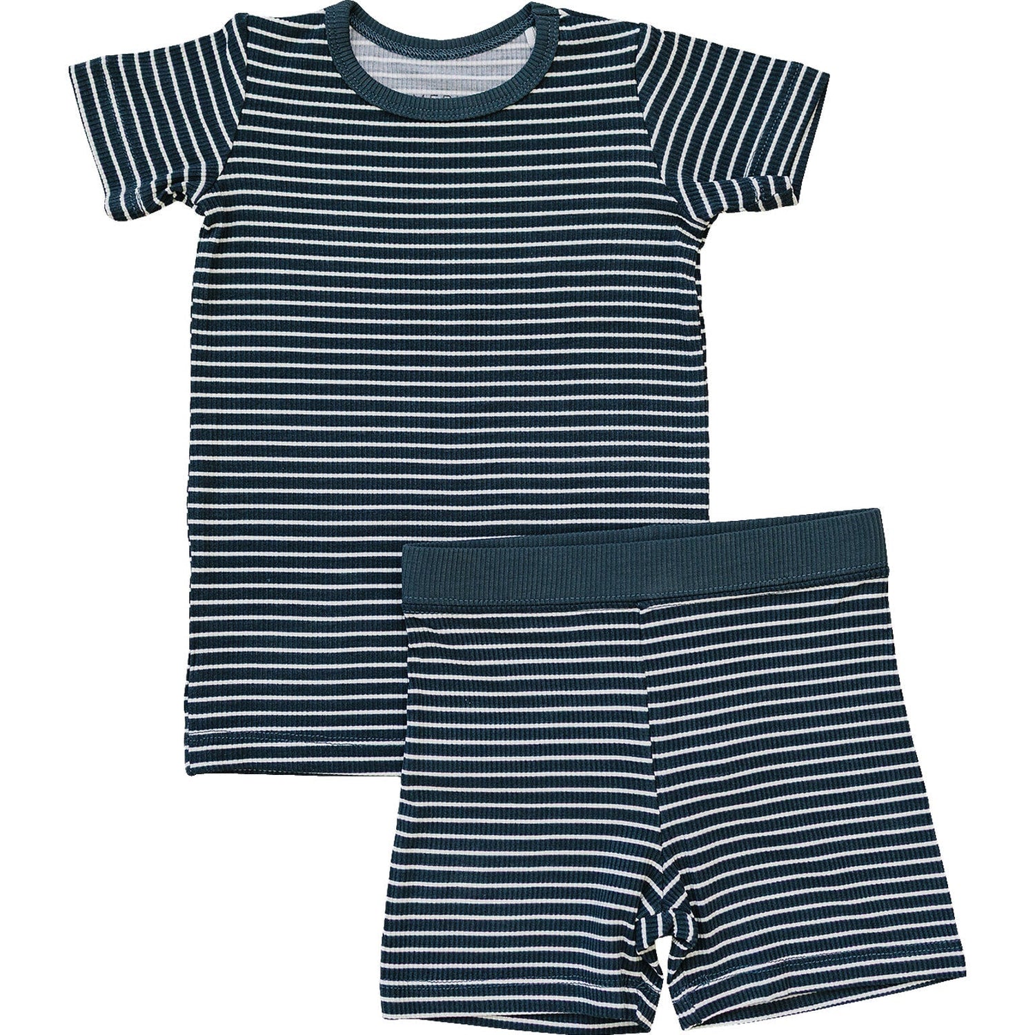 Mebie Baby Navy Striped Ribbed Bamboo Cozy Short Set For Babies - 