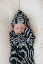 Mebie Baby Navy Stripes Bamboo Knot Gown - 