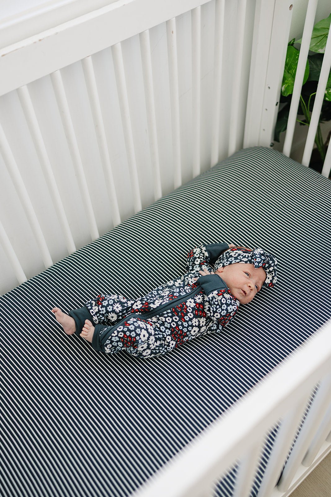 Mebie Baby Navy Stripes Bamboo Stretch Crib Sheet For Standard Crib Size 52 X 28 - 