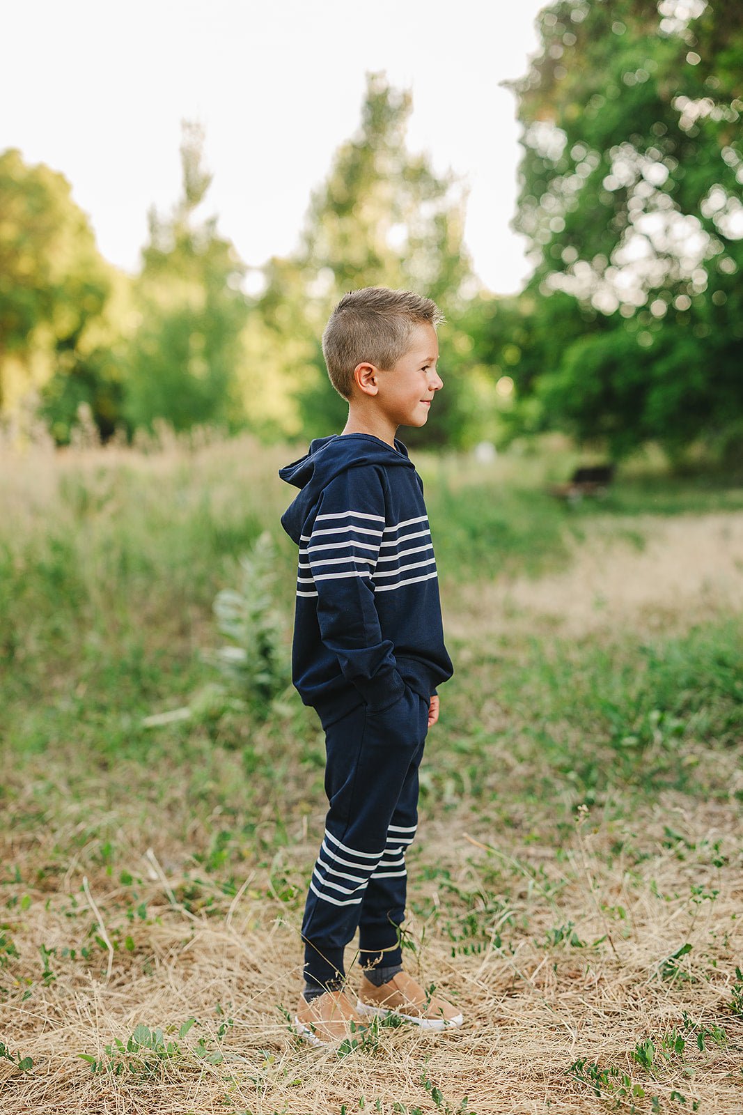 Mebie Baby Navy Stripes Hooded French Terry Set For Babies Toddlers And Kids - 