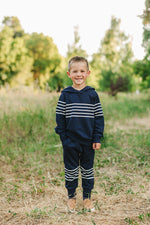 Mebie Baby Navy Stripes Hooded French Terry Set For Babies Toddlers And Kids - 