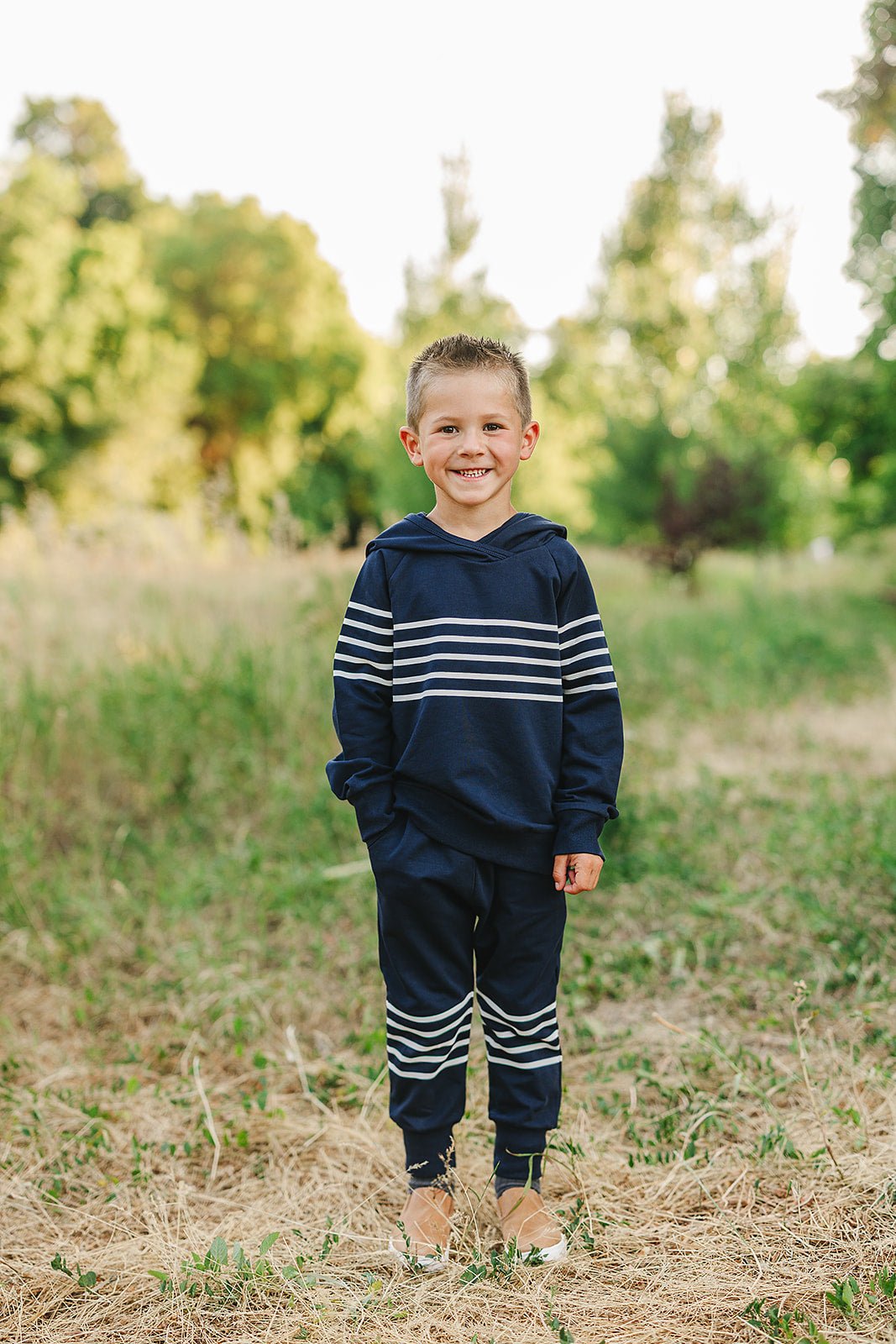 Mebie Baby Navy Stripes Hooded French Terry Set For Babies Toddlers And Kids - 