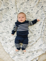 Mebie Baby Navy Stripes Hooded French Terry Set For Babies Toddlers And Kids - 