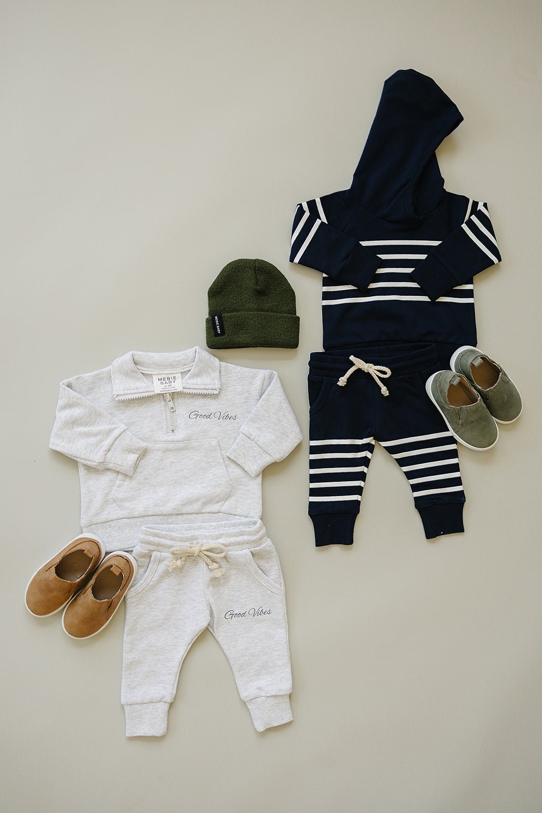 Mebie Baby Navy Stripes Hooded French Terry Set For Babies Toddlers And Kids - 