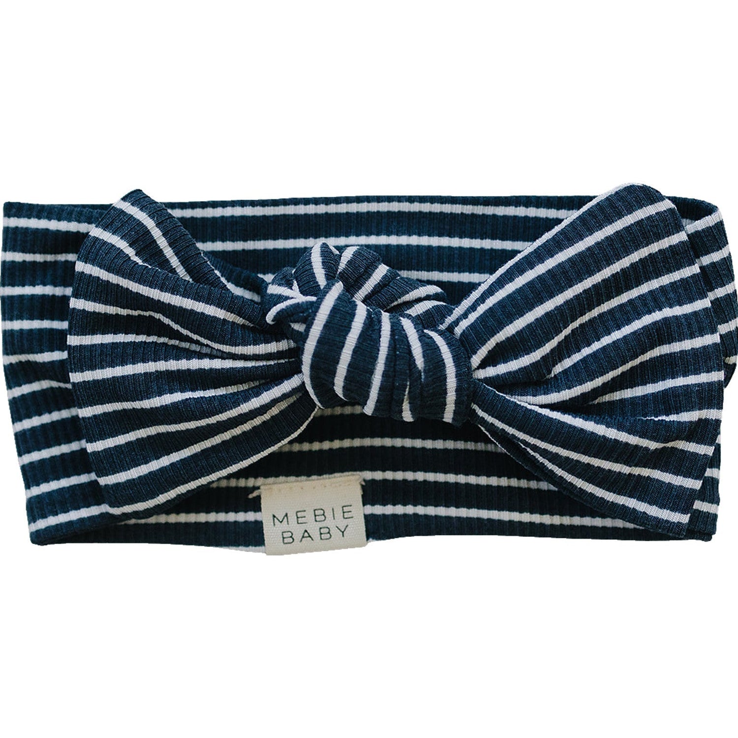 Mebie Baby Navy Stripes Ribbed Bamboo Baby Head Wrap For Comfort And Fit - 