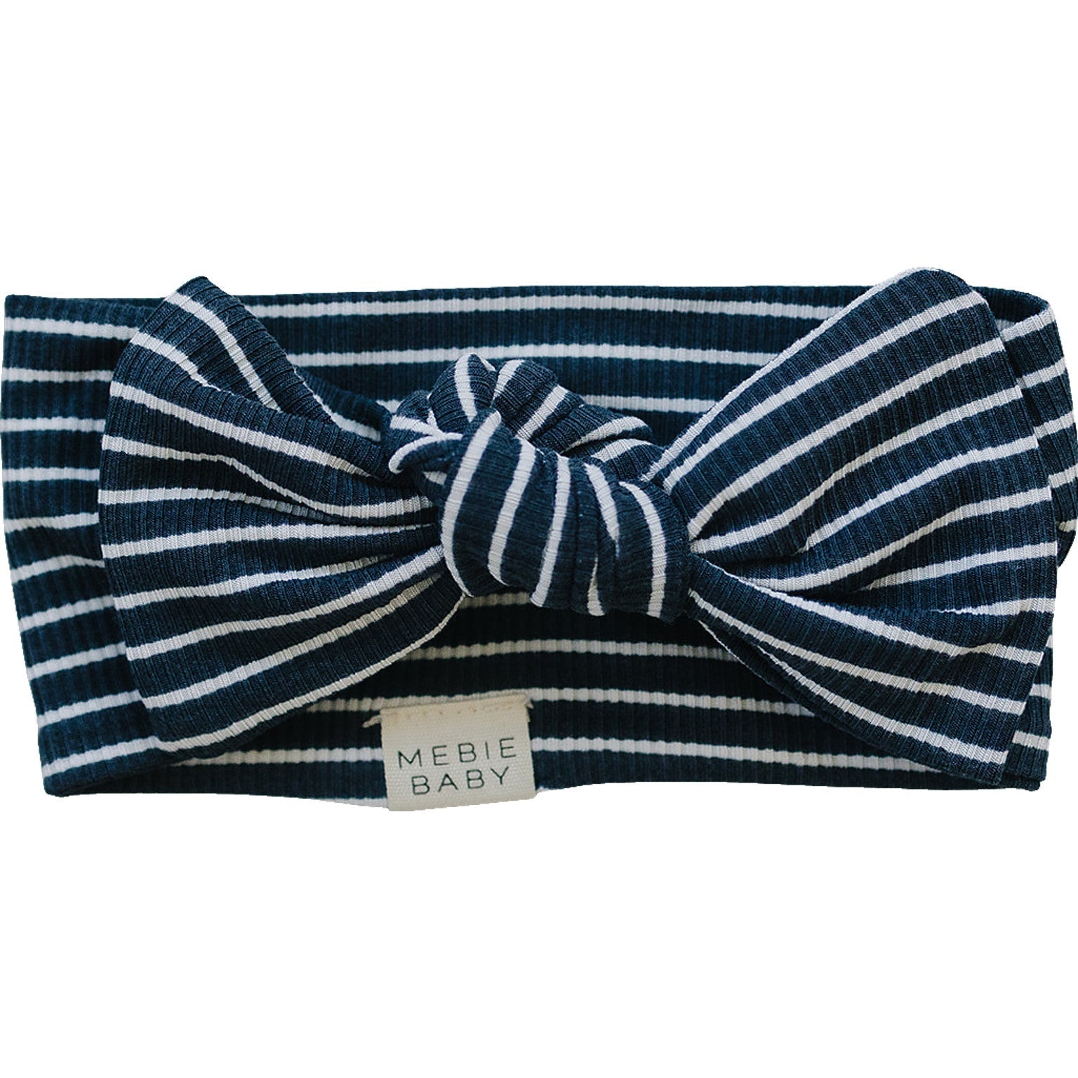 Mebie Baby Navy Stripes Ribbed Bamboo Baby Head Wrap For Comfort And Fit - 