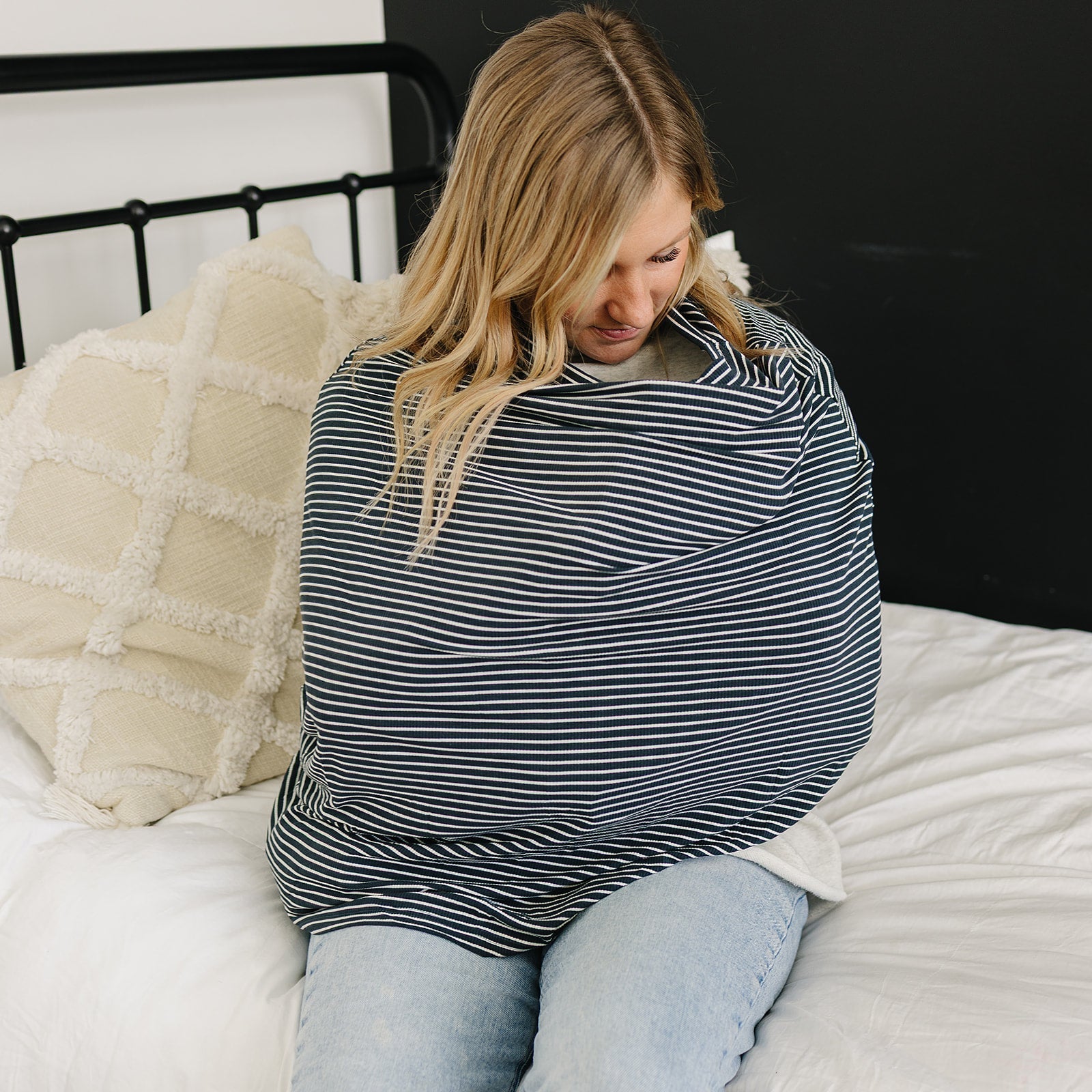 Mebie Baby Navy Stripes Ribbed Bamboo Multi - Use Cover - 
