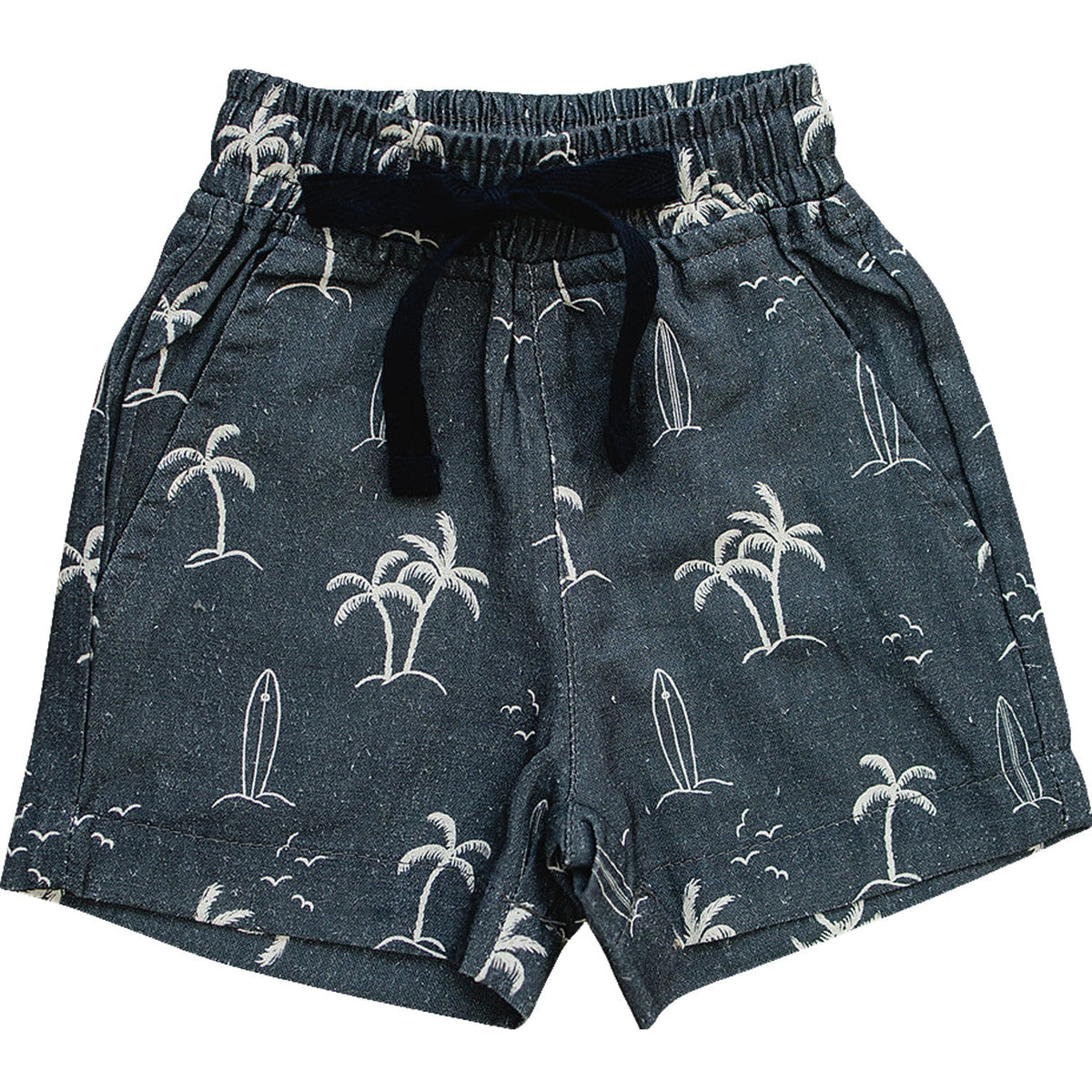 Mebie Baby Navy Surfer Linen Shorts For Kids By Mebie Baby Resort Wear - 