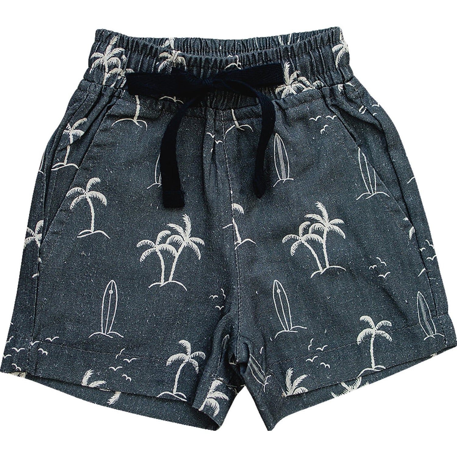 Mebie Baby Navy Surfer Linen Shorts For Kids By Mebie Baby Resort Wear - 