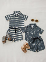 Mebie Baby Navy Surfer Linen Shorts For Kids By Mebie Baby Resort Wear - 