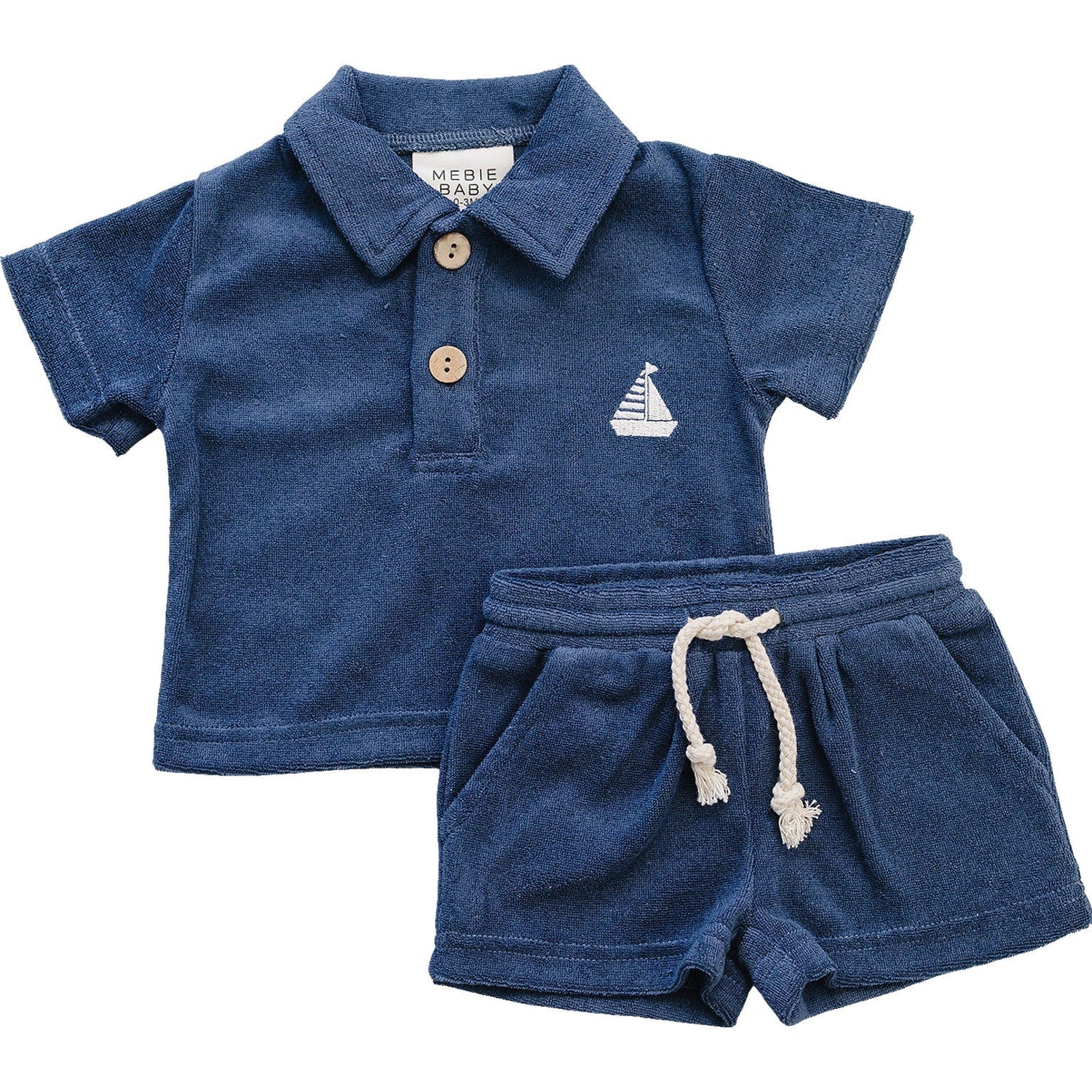 Mebie Baby Navy Terry Cloth Baby Cover Up Set With Sailboat Detail - 
