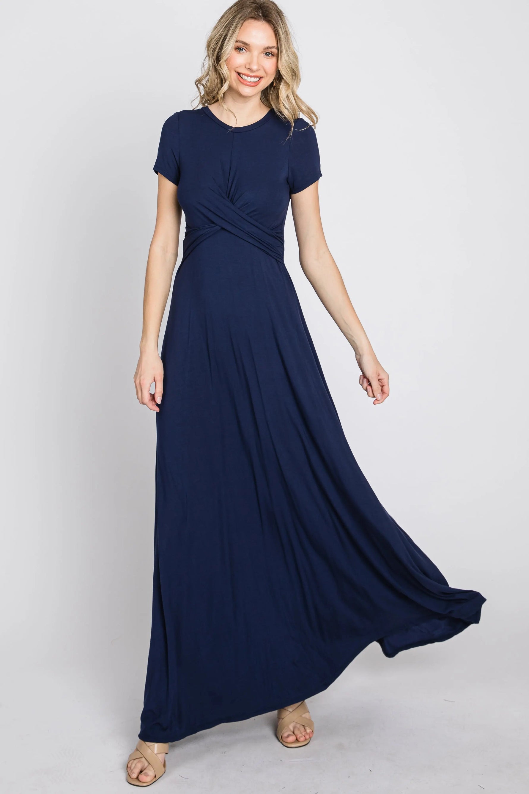 PinkBlush Navy Twist Front Maternity Maxi Dress - 