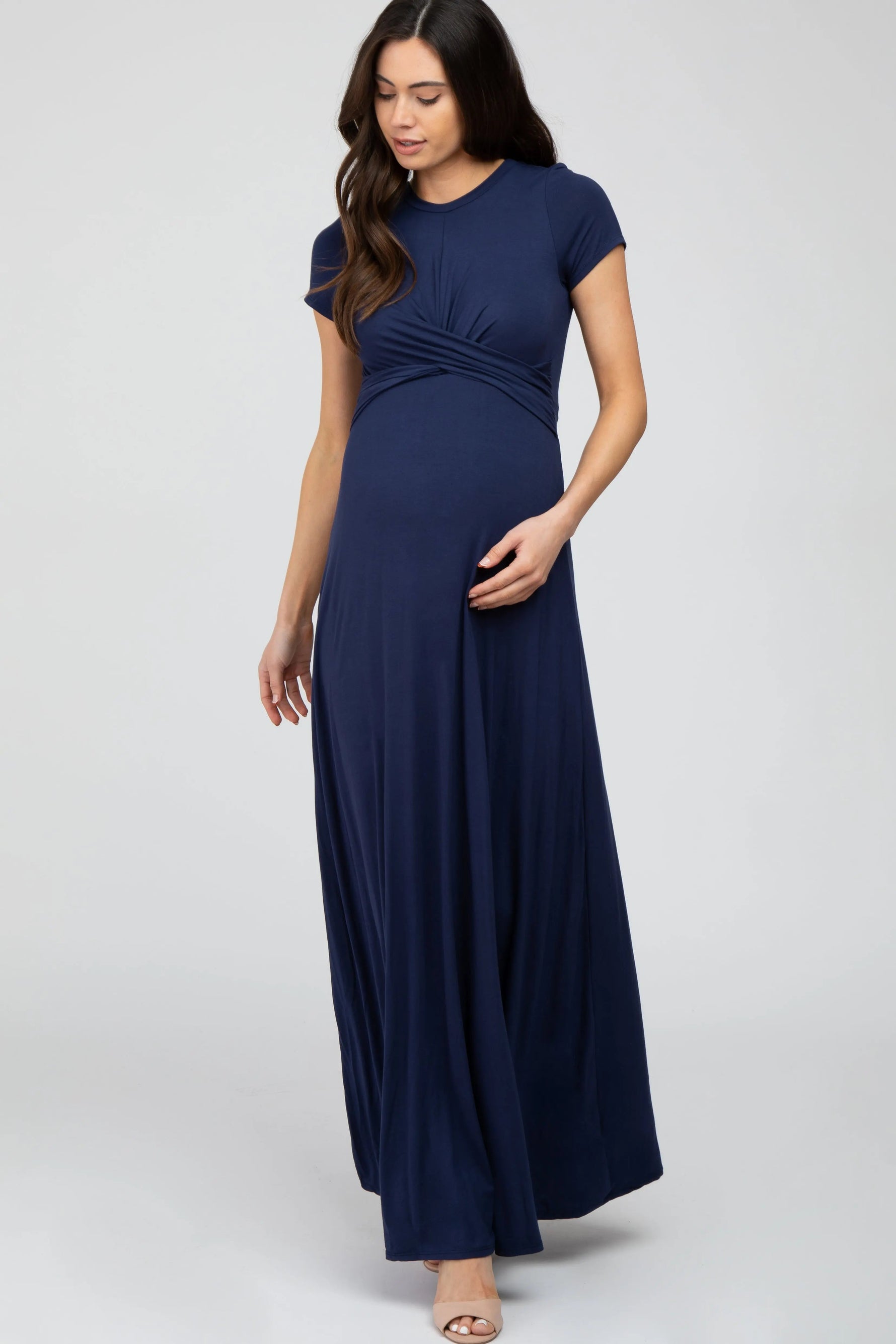 PinkBlush Navy Twist Front Maternity Maxi Dress - 