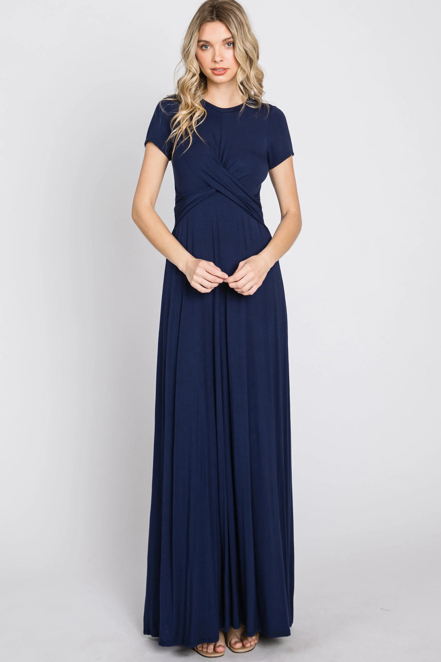 PinkBlush Navy Twist Front Maxi Dress - 