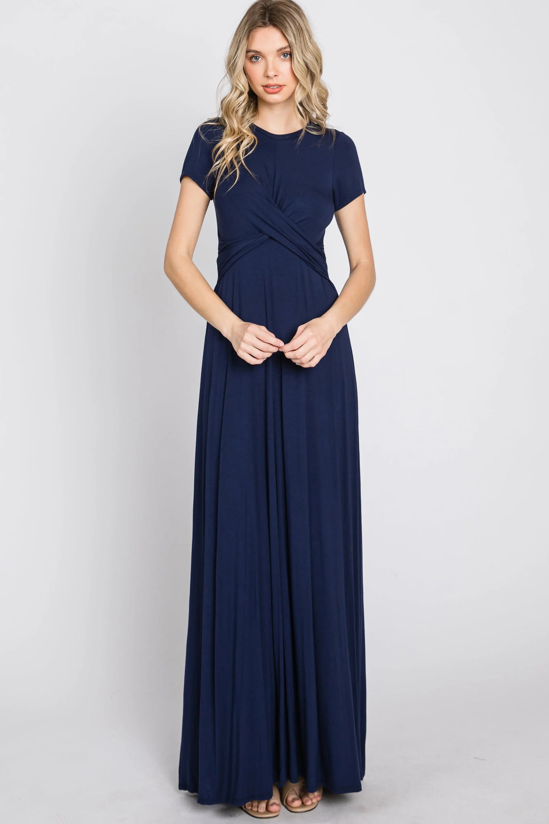 PinkBlush Navy Twist Front Maxi Dress - 