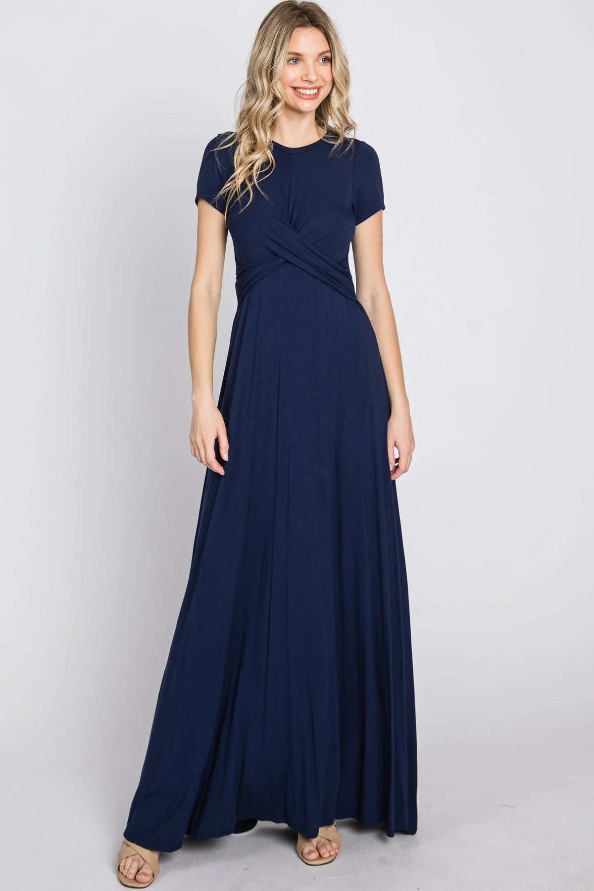 PinkBlush Navy Twist Front Maxi Dress - 