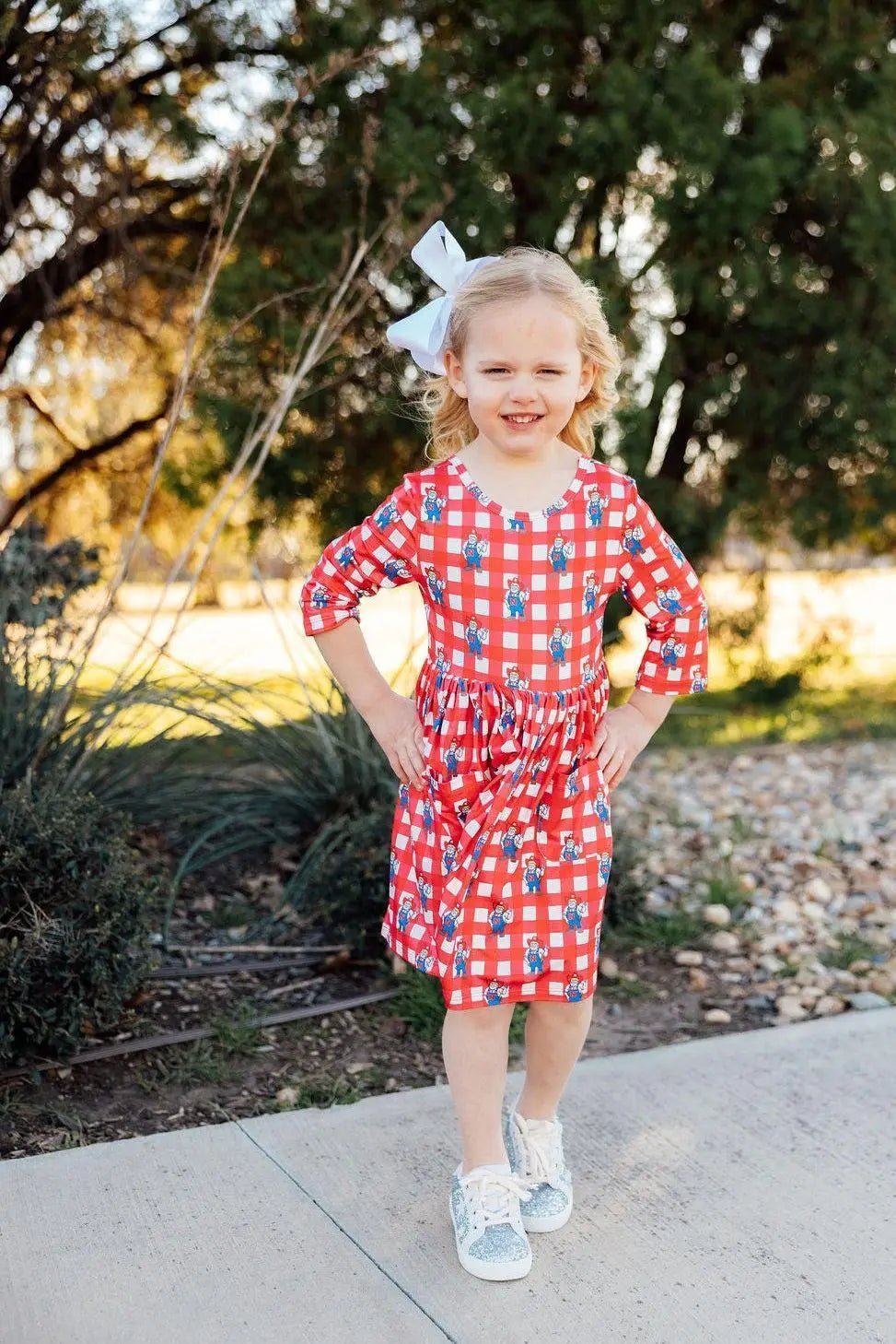 Mila & Rose ® Nebraska Plaid Herbie Husker 3/4 Sleeve Pocket Twirl Dress - 