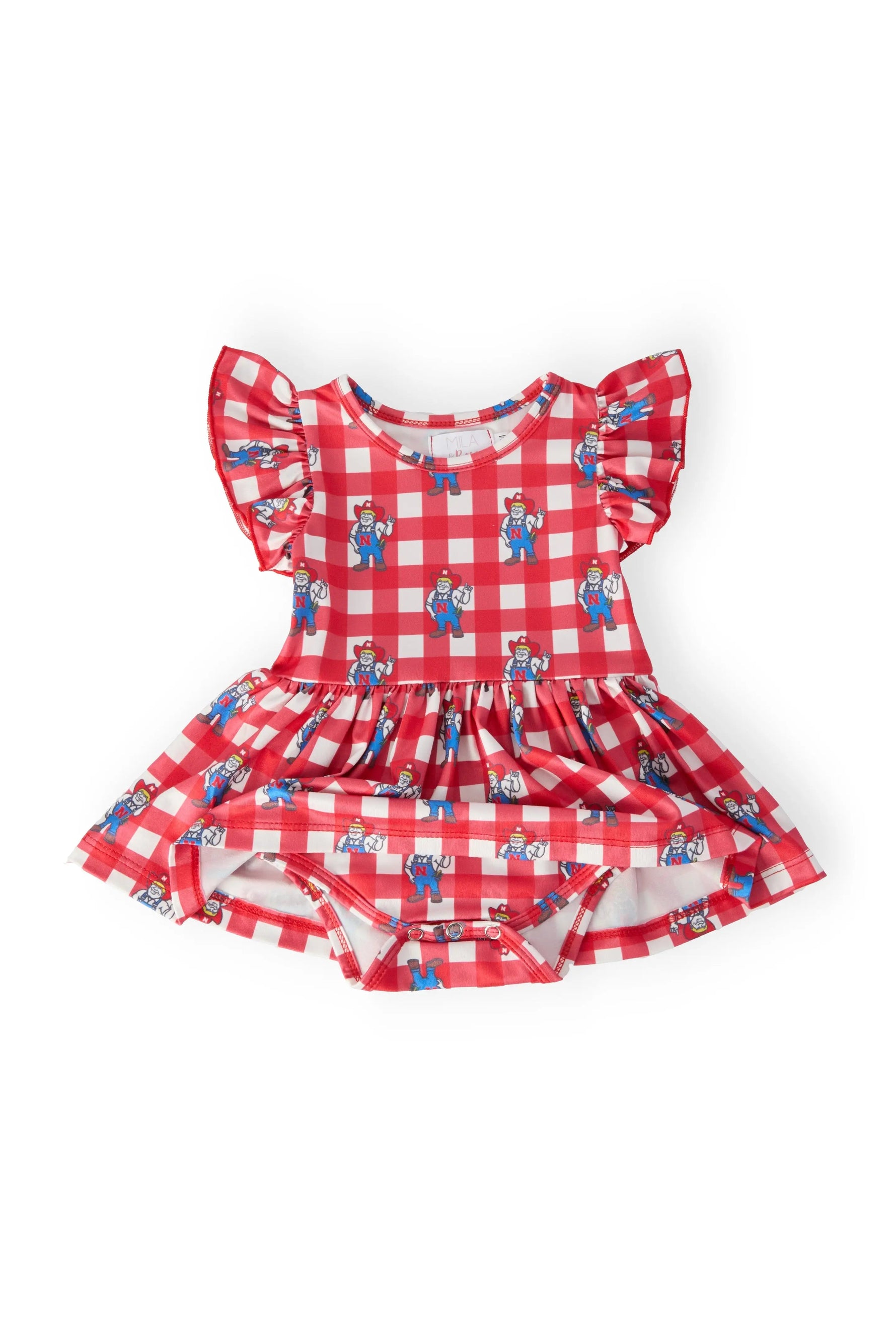 Mila & Rose ® Nebraska Plaid Herbie Husker Flutter Twirl Bodysuit - 