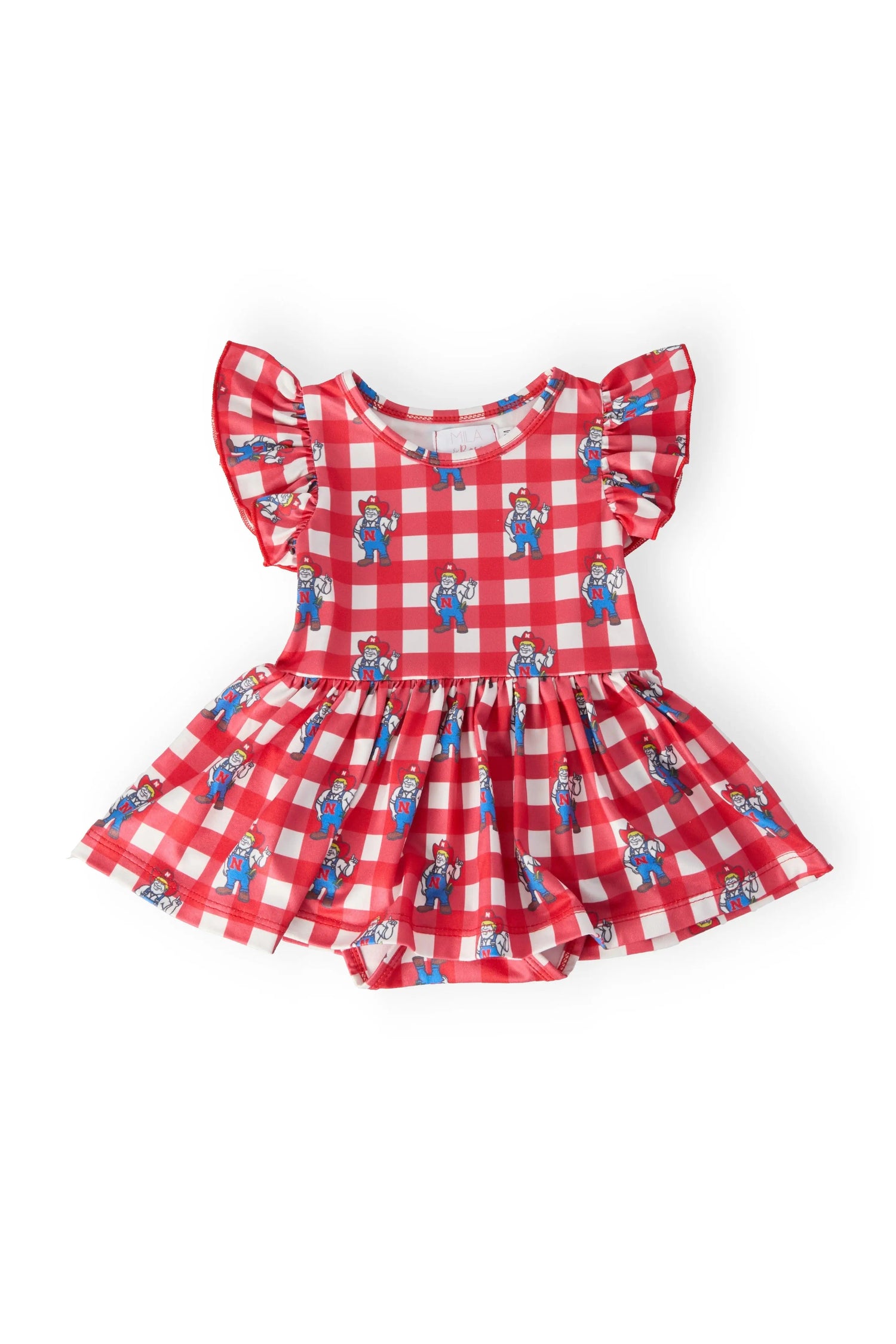 Mila & Rose ® Nebraska Plaid Herbie Husker Flutter Twirl Bodysuit - 
