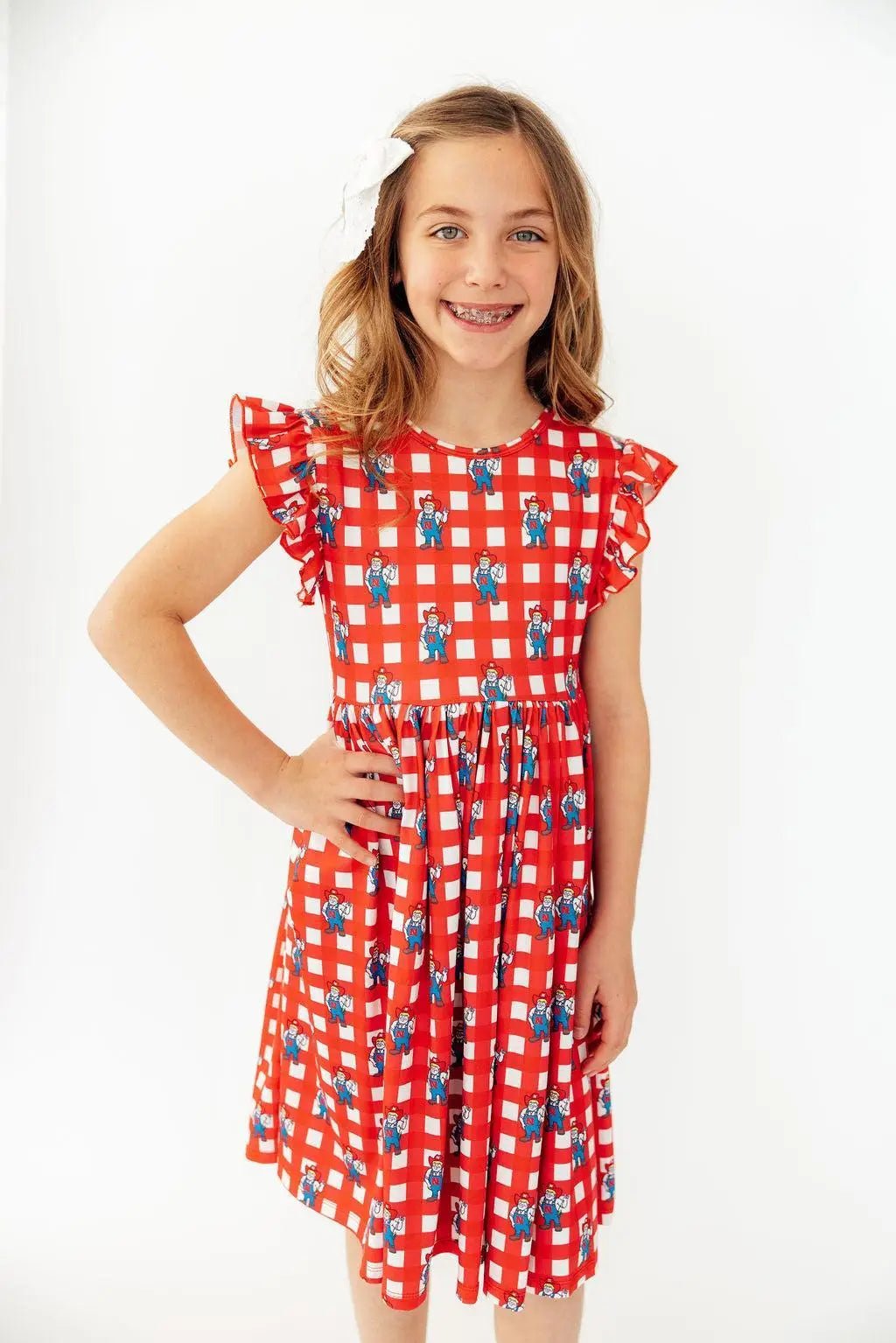 Mila & Rose ® Nebraska Plaid Herbie Husker Flutter Twirl Dress - 