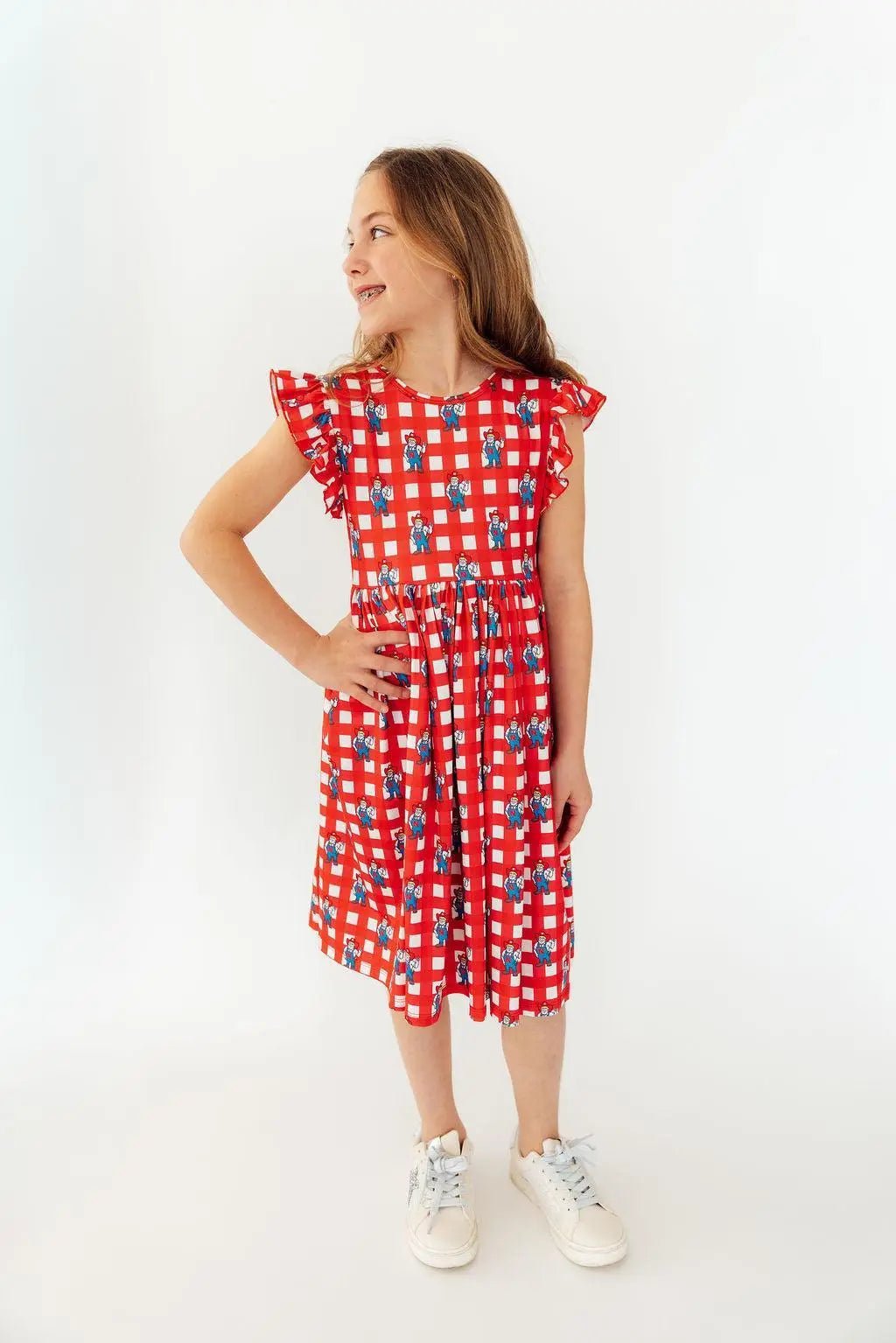 Mila & Rose ® Nebraska Plaid Herbie Husker Flutter Twirl Dress - 