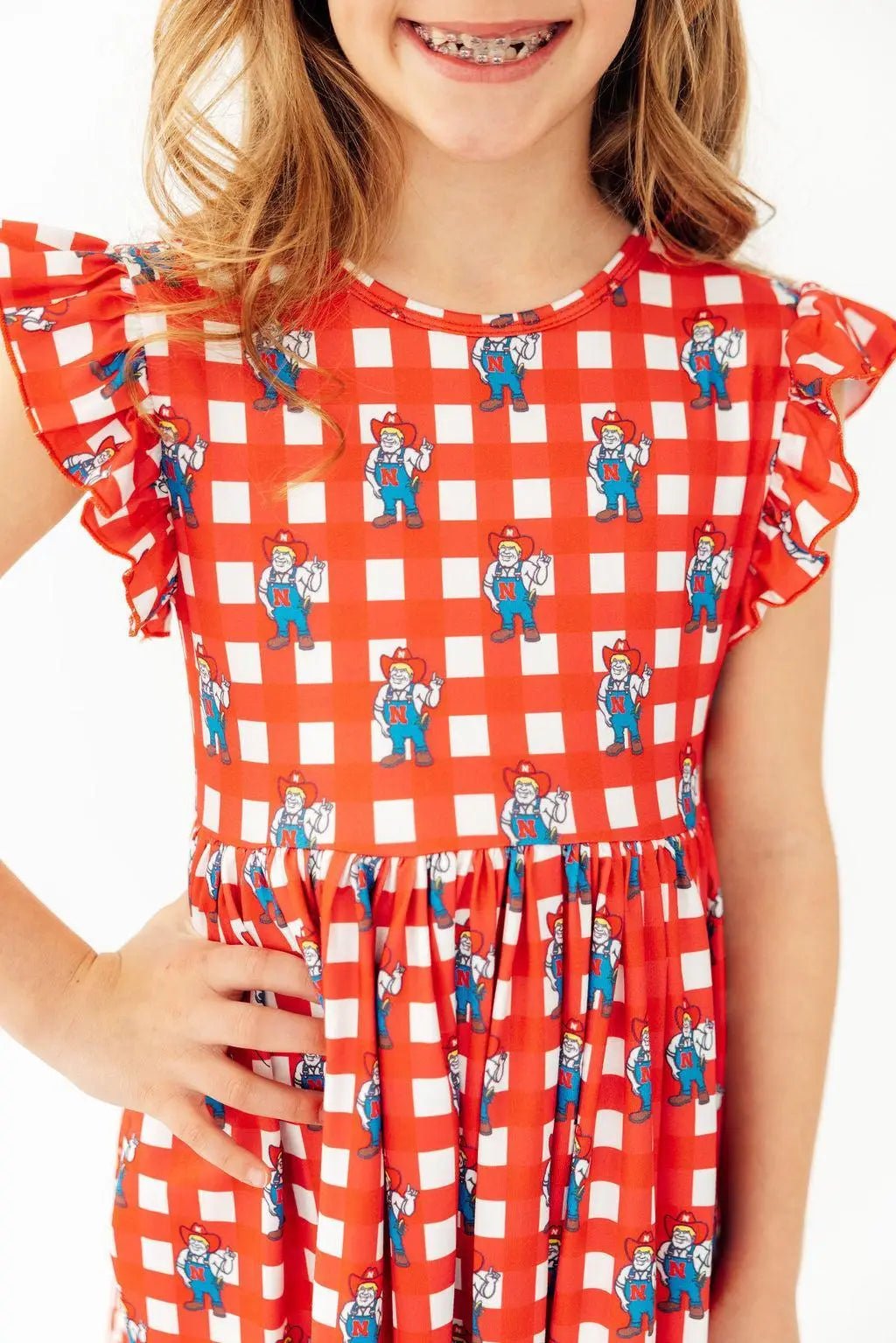 Mila & Rose ® Nebraska Plaid Herbie Husker Flutter Twirl Dress - 