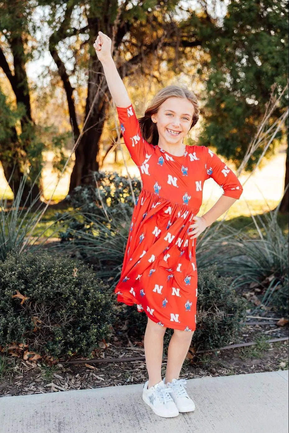 Mila & Rose ® Nebraska Red Herbie Husker 3/4 Sleeve Pocket Twirl Dress - 
