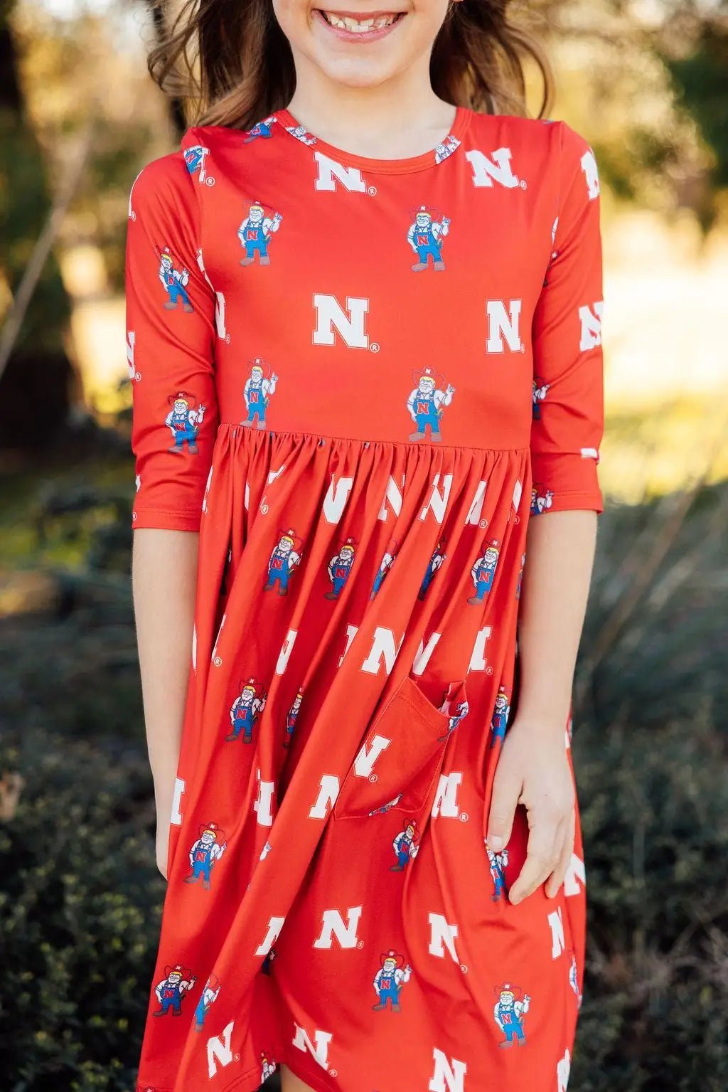 Mila & Rose ® Nebraska Red Herbie Husker 3/4 Sleeve Pocket Twirl Dress - 