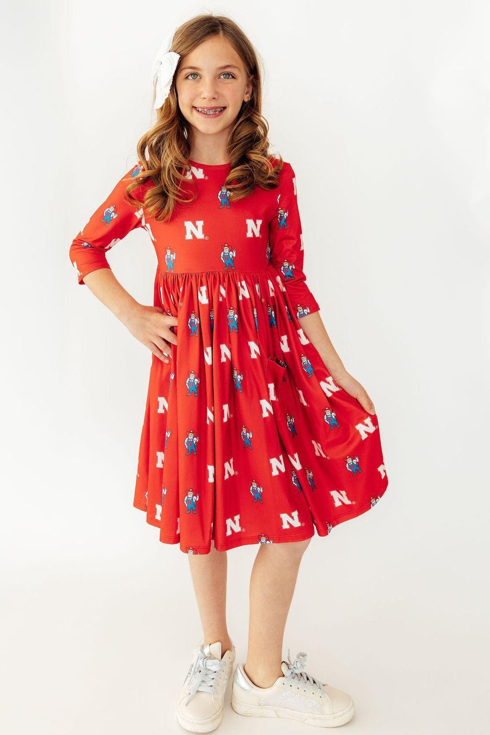 Mila & Rose ® Nebraska Red Herbie Husker 3/4 Sleeve Pocket Twirl Dress - 