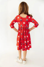 Mila & Rose ® Nebraska Red Herbie Husker 3/4 Sleeve Pocket Twirl Dress - 