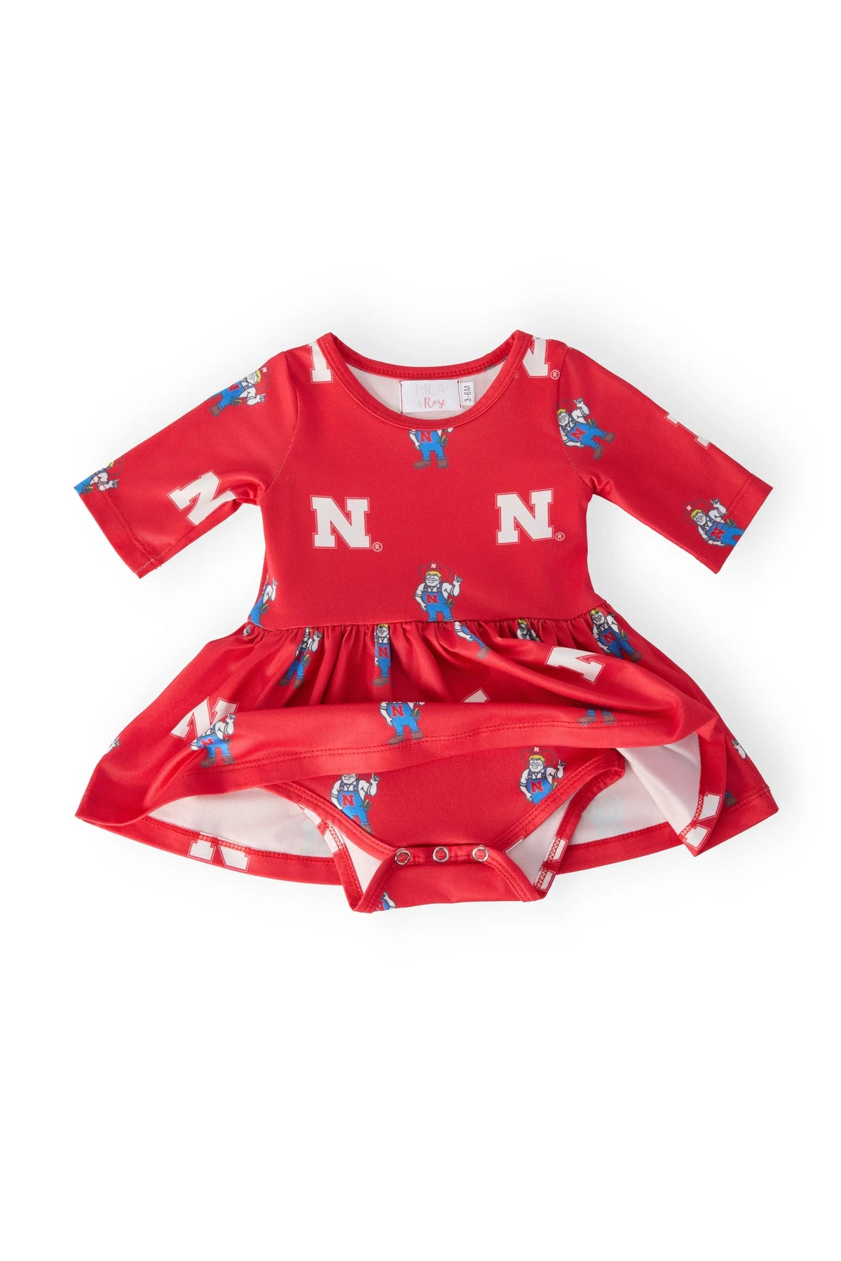 Mila & Rose ® Nebraska Red Herbie Husker 3/4 Sleeve Twirl Bodysuit - 