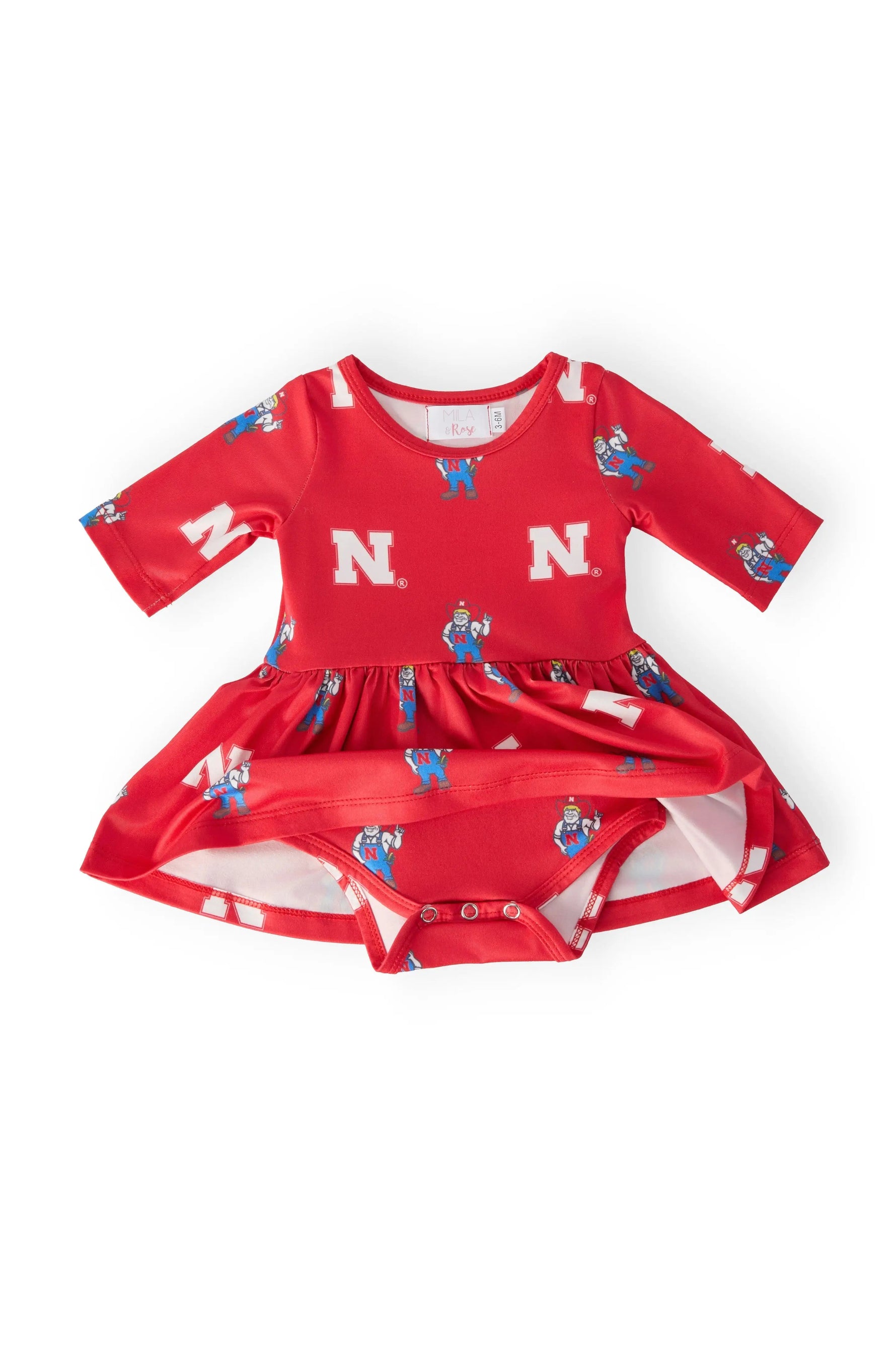 Mila & Rose ® Nebraska Red Herbie Husker 3/4 Sleeve Twirl Bodysuit - 