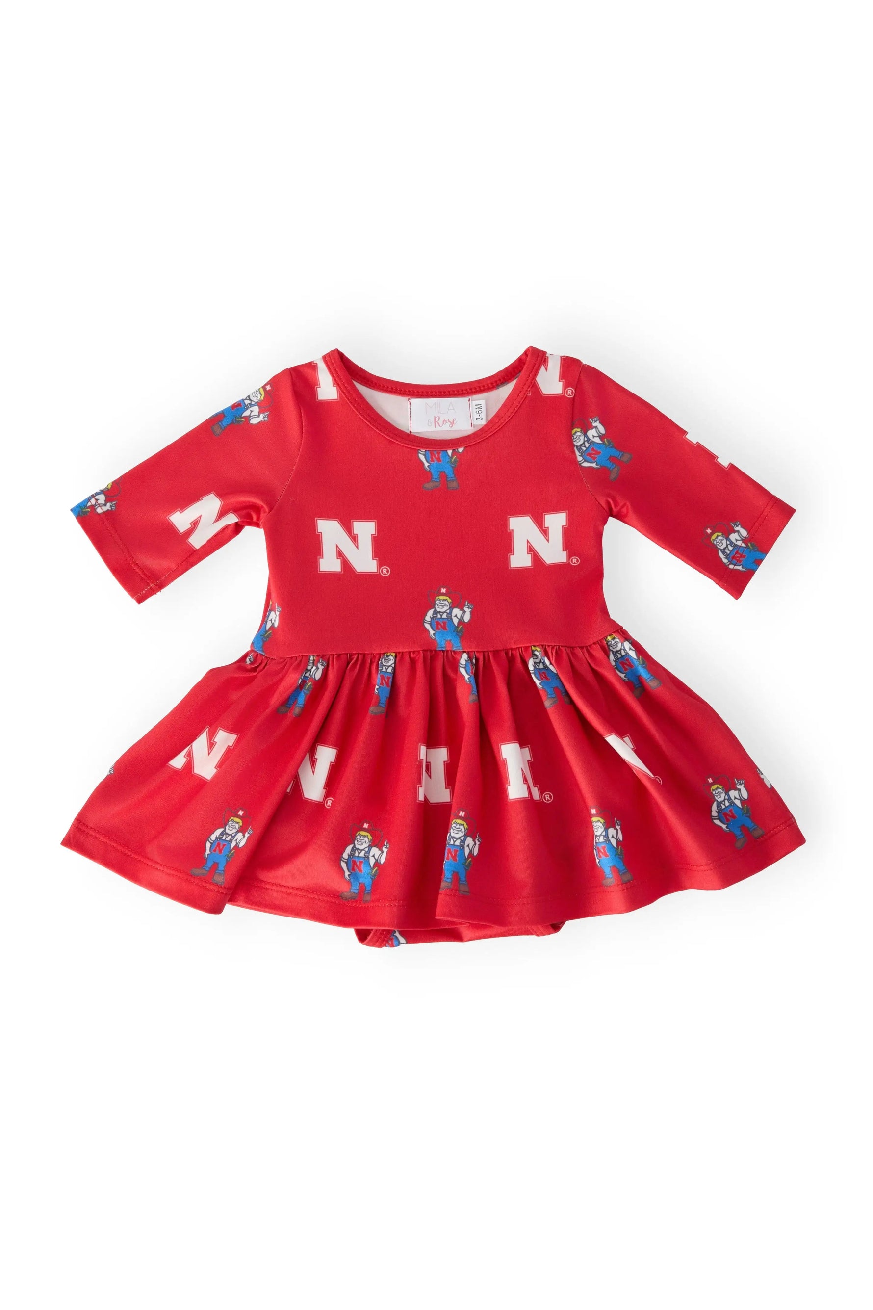 Mila & Rose ® Nebraska Red Herbie Husker 3/4 Sleeve Twirl Bodysuit - 