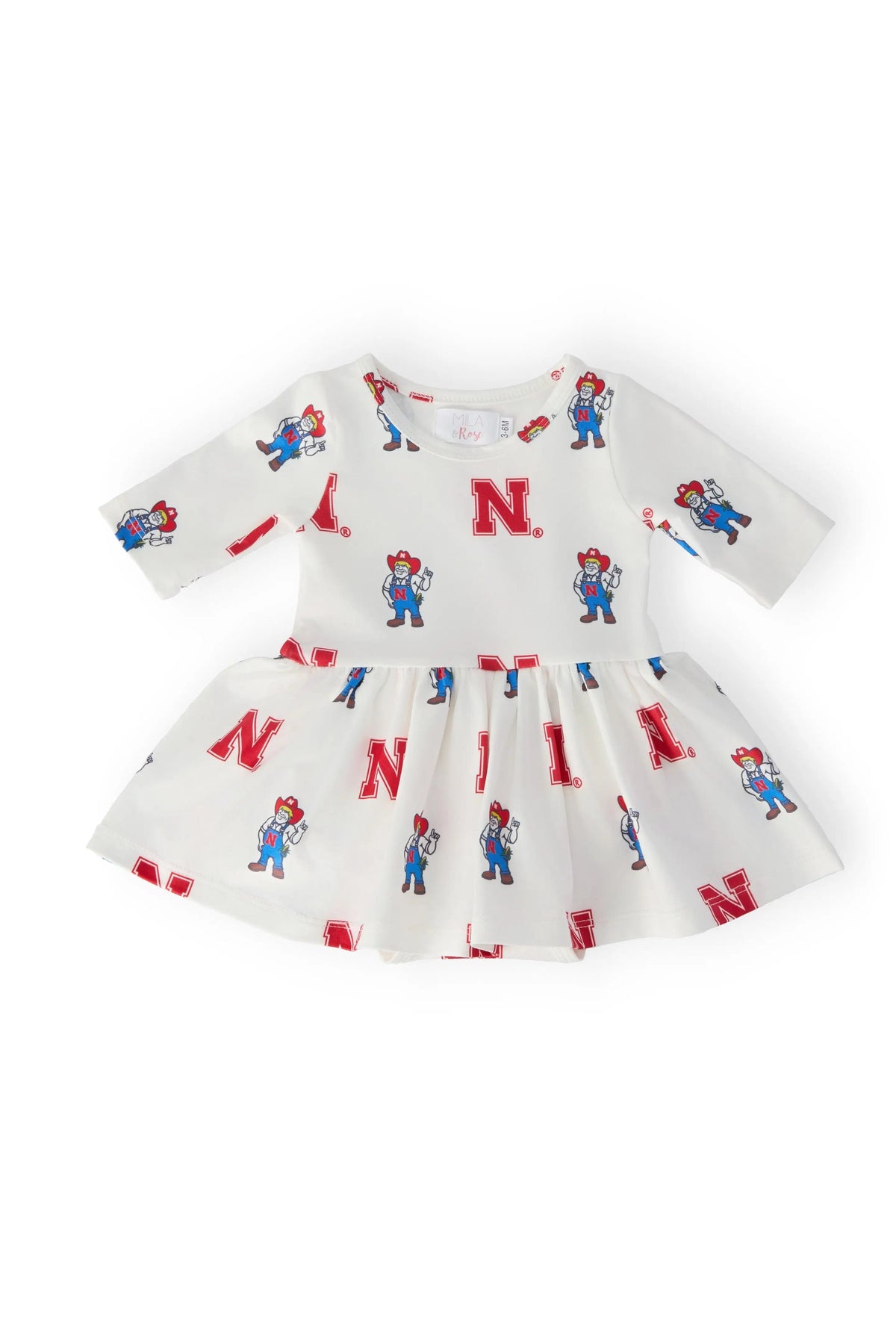 Mila & Rose ® Nebraska White Herbie Husker 3/4 Sleeve Twirl Bodysuit - 
