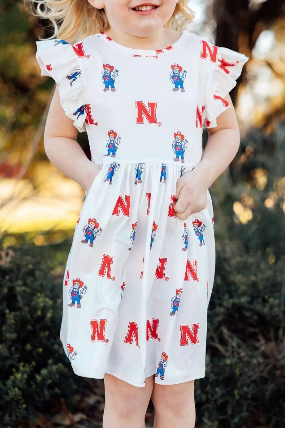 Mila & Rose ® Nebraska White Herbie Husker Flutter Twirl Dress - 