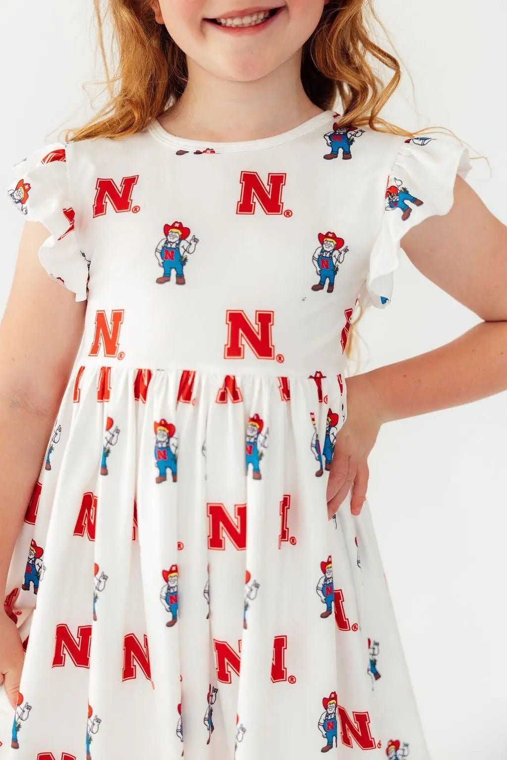 Mila & Rose ® Nebraska White Herbie Husker Flutter Twirl Dress - 