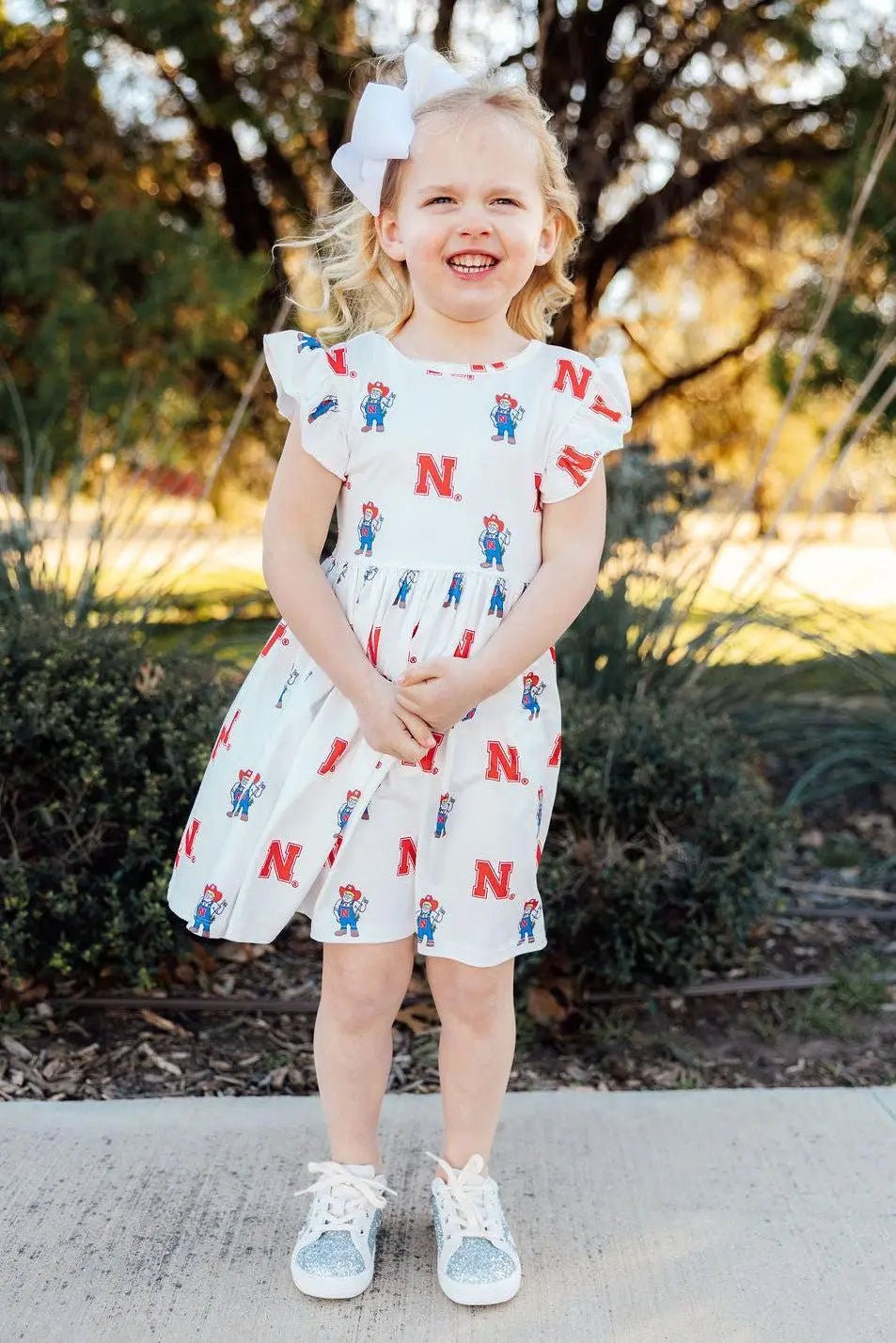 Mila & Rose ® Nebraska White Herbie Husker Flutter Twirl Dress - 