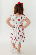 Mila & Rose ® Nebraska White Herbie Husker Flutter Twirl Dress - 