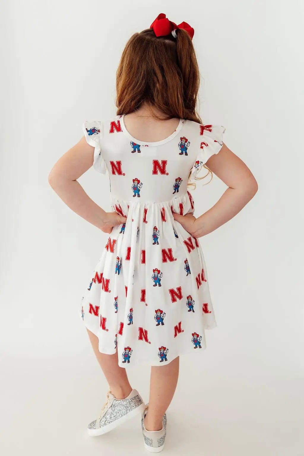 Mila & Rose ® Nebraska White Herbie Husker Flutter Twirl Dress - 