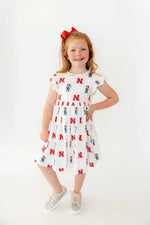 Mila & Rose ® Nebraska White Herbie Husker Flutter Twirl Dress - 