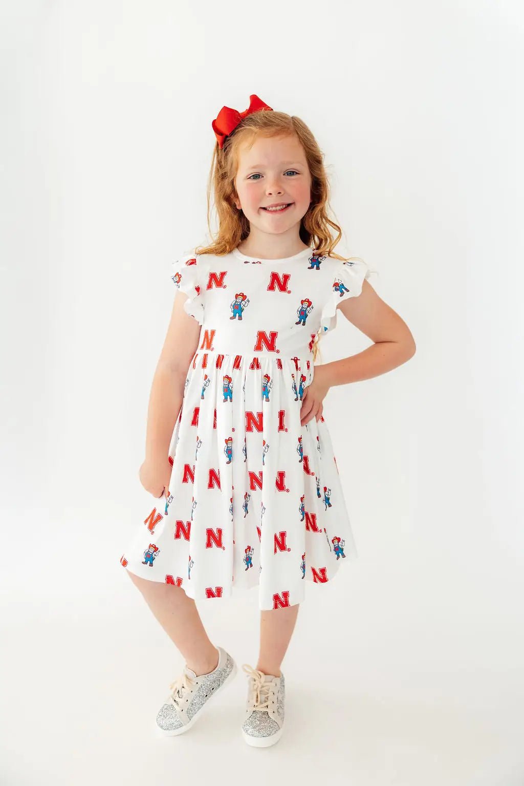 Mila & Rose ® Nebraska White Herbie Husker Flutter Twirl Dress - 